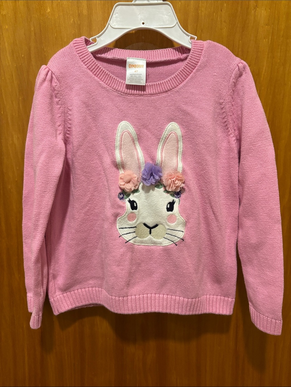 Gymboree Pink Bunny Appliqué Sweater with Floral Accents